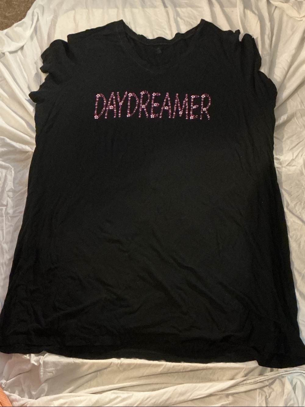 Lane Bryant Black Short Sleeve Tee with Pink Sequin 'DAYDREAMER'